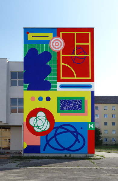 KITRA Colourful Mural on Building for Sibiu Street Art Festival